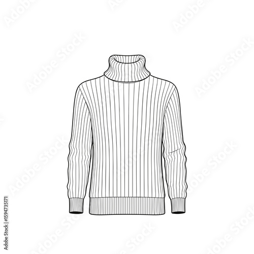 Striped turtleneck sweater illustration, sketch style, monochrome design