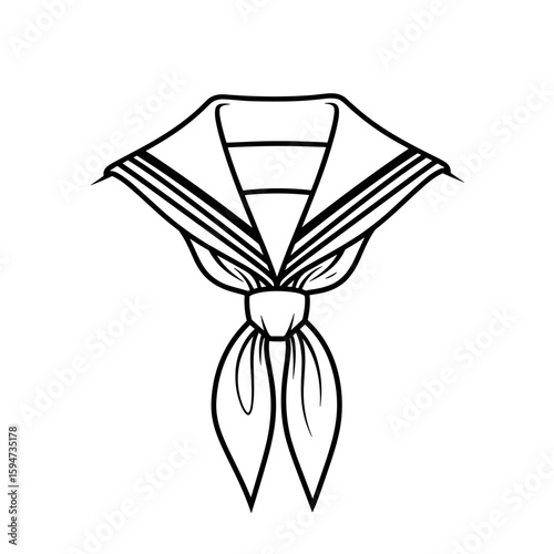 Tie sailor collar illustration, sketch style, monochrome design