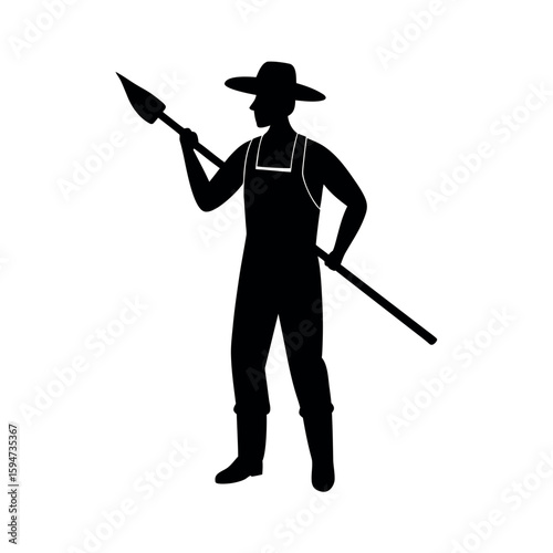 Silhouette of a rural farmer carrying tool Silhouette Vector illustration