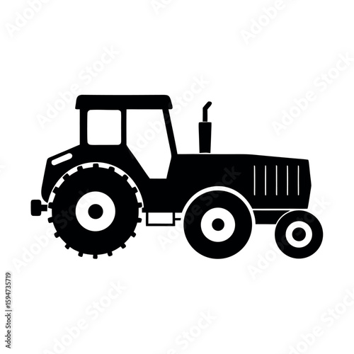 Agricultural tractor with rear attached trailer Silhouette Vector illustration