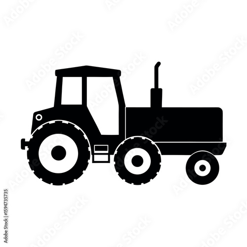 Farm tractor pulling trailer for agriculture Silhouette Vector illustration