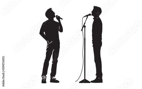 Male Singers Silhouette Vector  Duo Vocal Performance Illustration