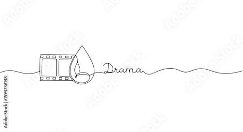 Single line outline vector of a film reel and a droplet with drama theme  
