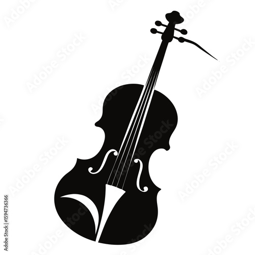 A violin displaying the elegance and classic musical instrument black and white icon on white background.