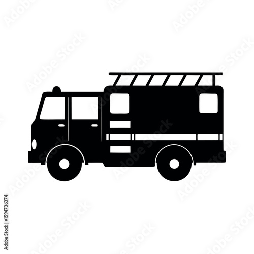 Fire engine truck with extended rescue ladder Silhouette Vector illustration