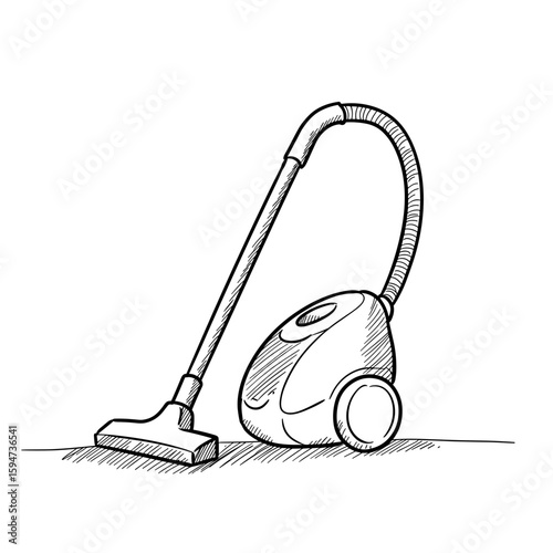 Cartoon vacuum cleaner illustration, sketch style, monochrome design