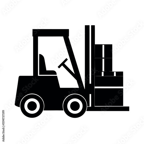 Forklift lifting a loaded wooden pallet Silhouette Vector illustration