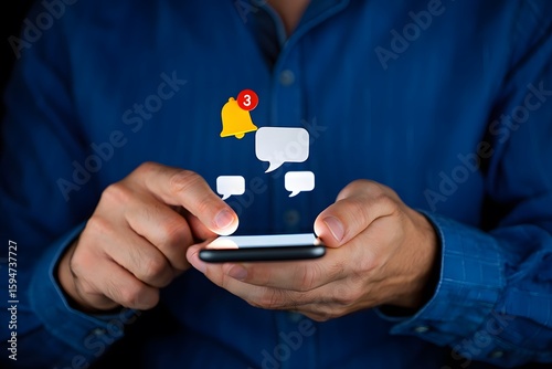 Businessman pressing virtual social network icon with teamwork and connection concept