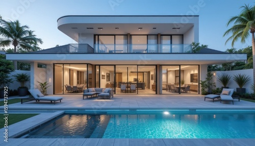 Luxury Modern Villa with Infinity Pool at Dusk