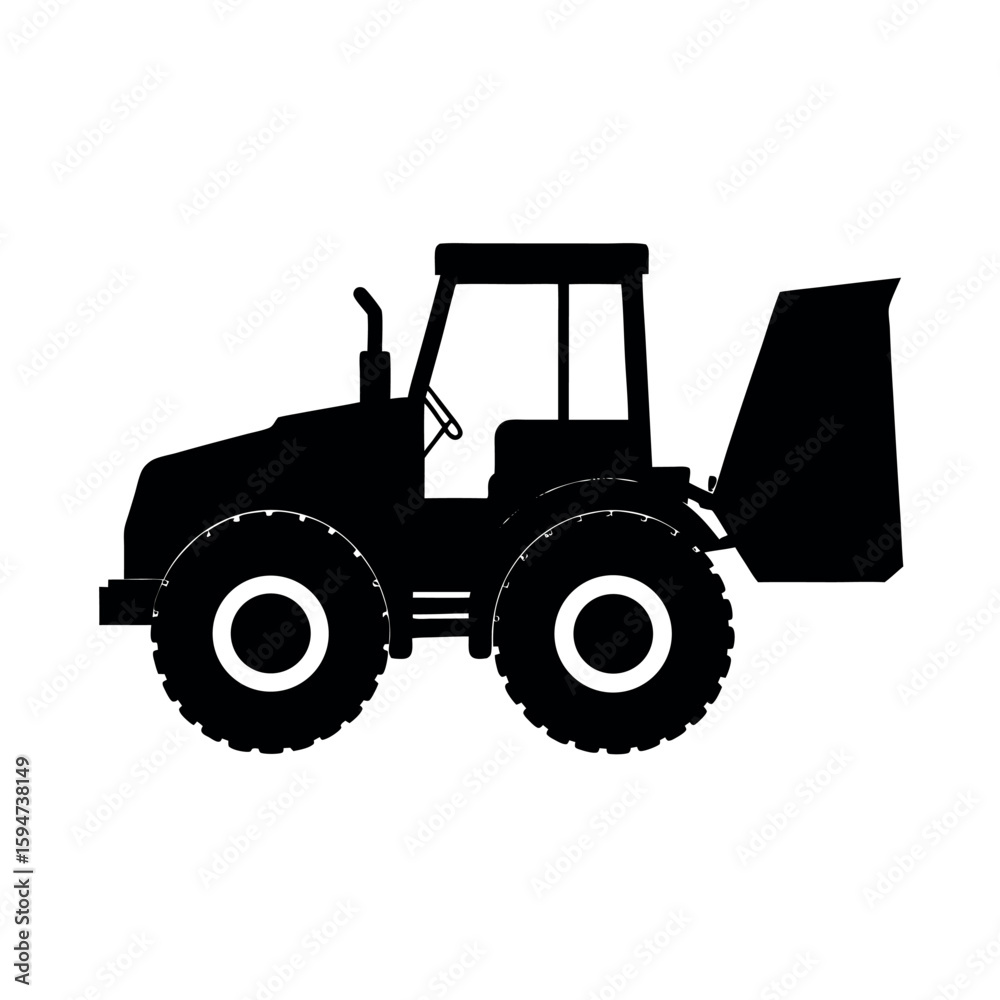 Obraz premium Front loader machine with large bucket Silhouette Vector illustration