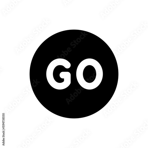 The image features a black circle with the word go written in white and bold letters in the center