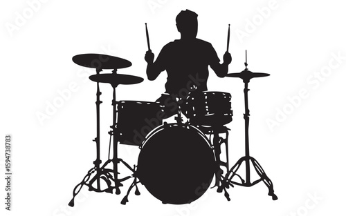 Drummer Silhouette Vector  Rock Band Drum Kit Illustration Art