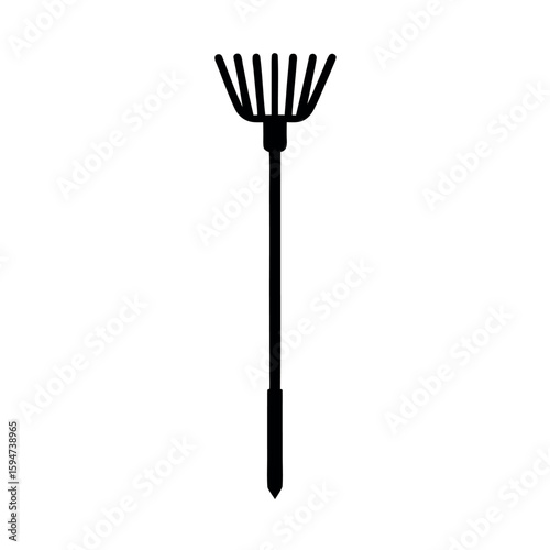 Wide head garden rake for leaf and debris clearing Silhouette Vector illustration