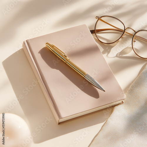 notebook and glasses