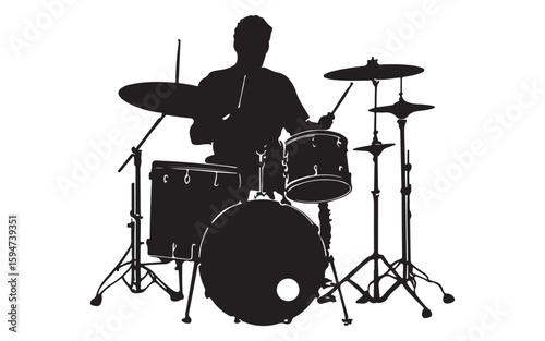 Drummer Silhouette Vector  Rock Band Drum Kit Illustration Art