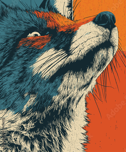 Stylized Fox Portrait with Textured Fur and Forest Background