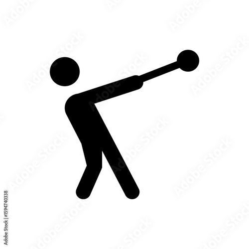 A simple black and white illustration of a person throwing a hammer in a dynamic pose for sports event use