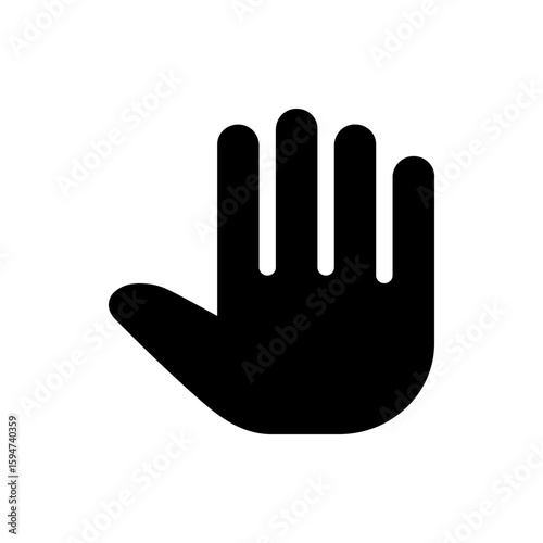 A black hand silhouette with fingers extended against a white background in a simple graphic design style
