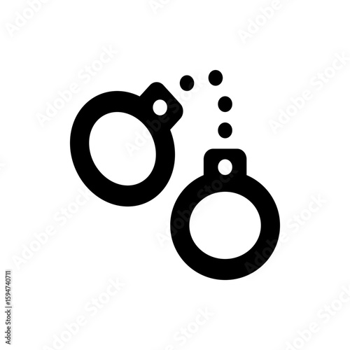 Illustration of a pair of black handcuffs connected by a chain with a white background in a simple style