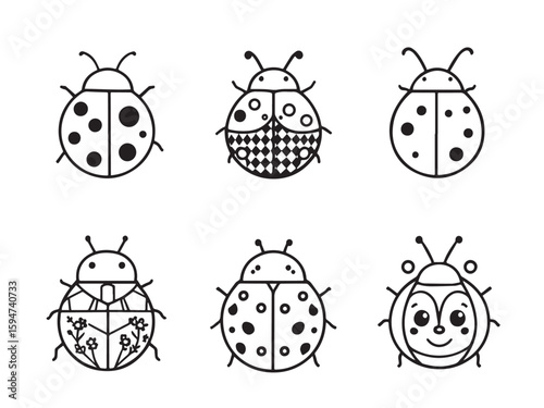Ladybug simple line art vector illustration