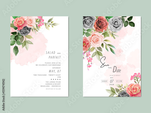 elegant rosses watercolor wedding invitation card set