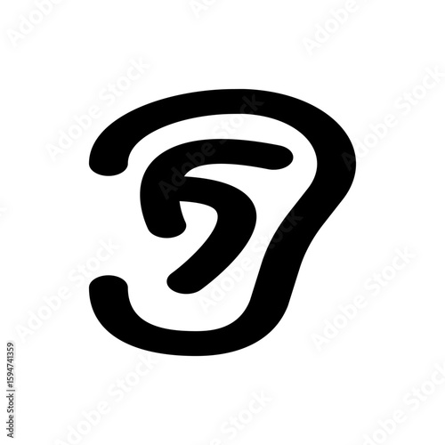 Illustration of a human ear with a simple black outline against a white background in a minimalist style