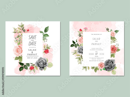 elegant rosses watercolor wedding invitation card set