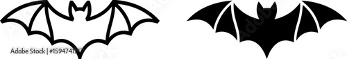 Vector art of bat icons in outline and filled styles, evoking a sense of mystery and halloween