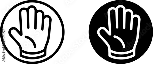 Two hand stop icons one outline and one filled black inside circles