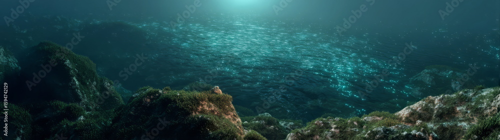 Obraz premium Underwater exploration 360 degrees hdr panorama in oceanic depths for stunning views