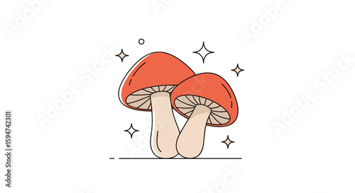 Magical forest fungi nature elements illustration with sparkles and clean design