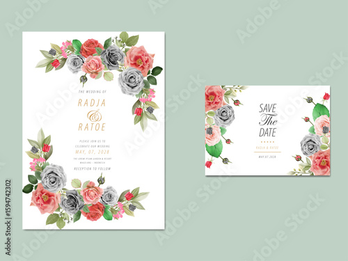 elegant rosses watercolor wedding invitation card set
