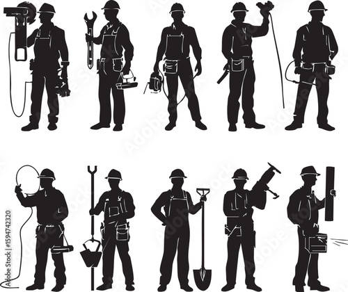 A diverse vector EPS set for labor, industry, and skilled trade designs.