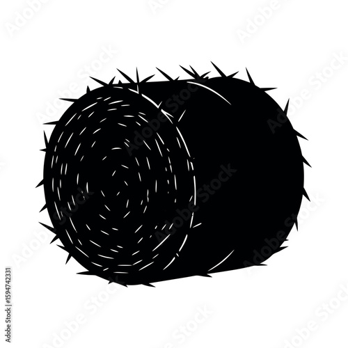Round hay bale used in farm and cattle feeding Silhouette Vector illustration