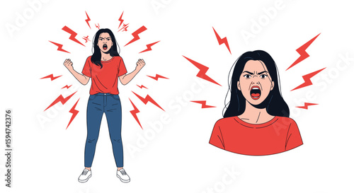 Frustrated woman experiencing intense anger and emotional outbursts caused by stress and frustration