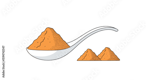 A spoonful of vibrant orange powder surrounded by smaller piles of the same fine material