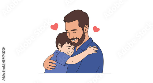 Loving father embraces his cherished son with great affection and happiness