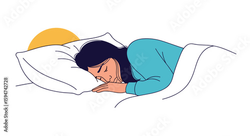 Person sleeping peacefully under the covers with the sun rising in the background