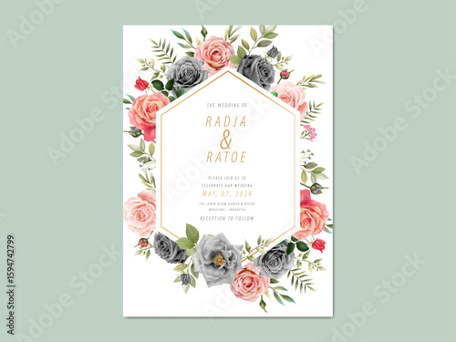 elegant rosses watercolor wedding invitation card set