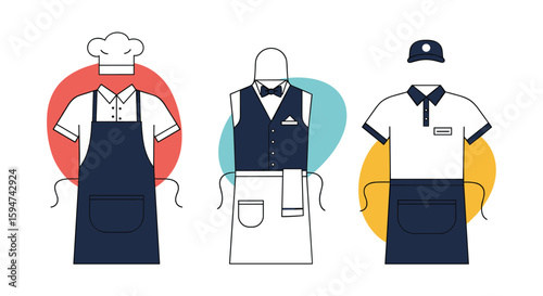Professional uniforms for hospitality staff culinary waitstaff and service personnel outfits