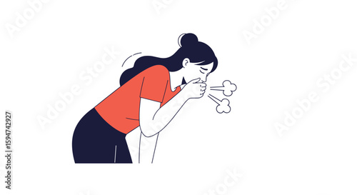 Woman with breathing difficulties using inhaler for respiratory relief and health improvement daily practice