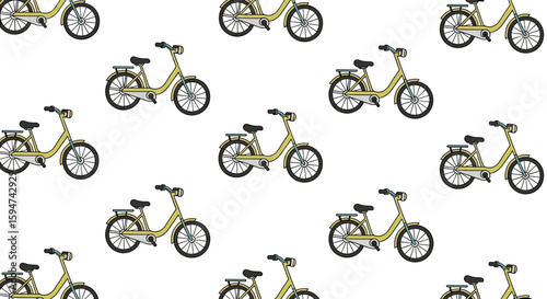 Retro styled cream colored mopeds arranged in a repeating pattern for a vintage feel