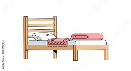 Comfortable modern bed with cozy bedding and wooden frame for relaxing sleep