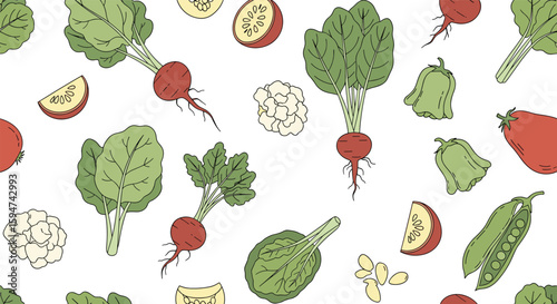 Hand drawn fresh organic garden vegetables scattered pattern for healthy eating