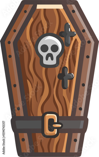 Spooky Wooden Coffin With Skull Crosses And Buckle For Halloween Decor