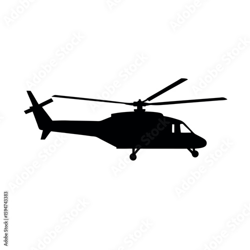 Air rescue or transport helicopter in flight Silhouette Vector illustration