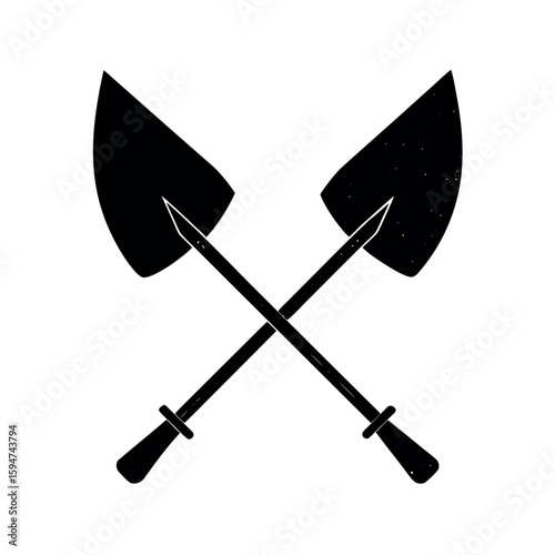 Classic hoe and spade crossed for field digging Silhouette Vector illustration
