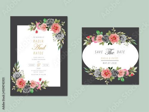 elegant rosses watercolor wedding invitation card set