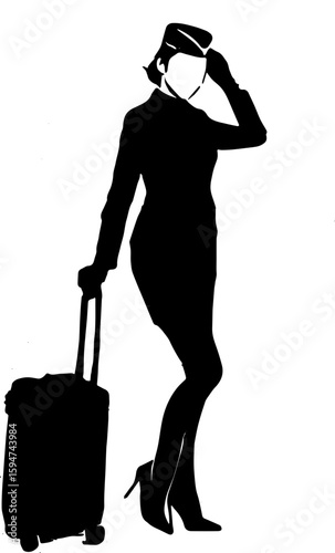 vector illustration of a flight attendant and suitcase