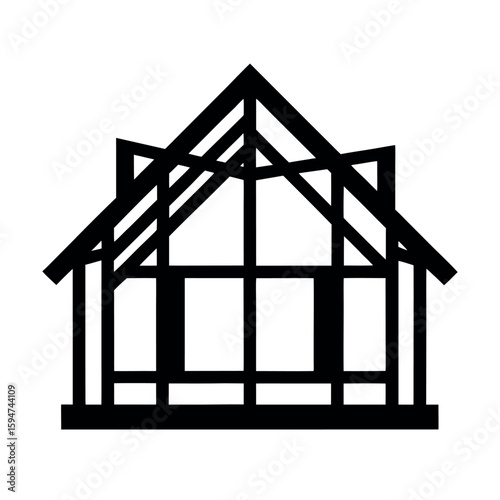 House building framework under construction view Silhouette Vector illustration